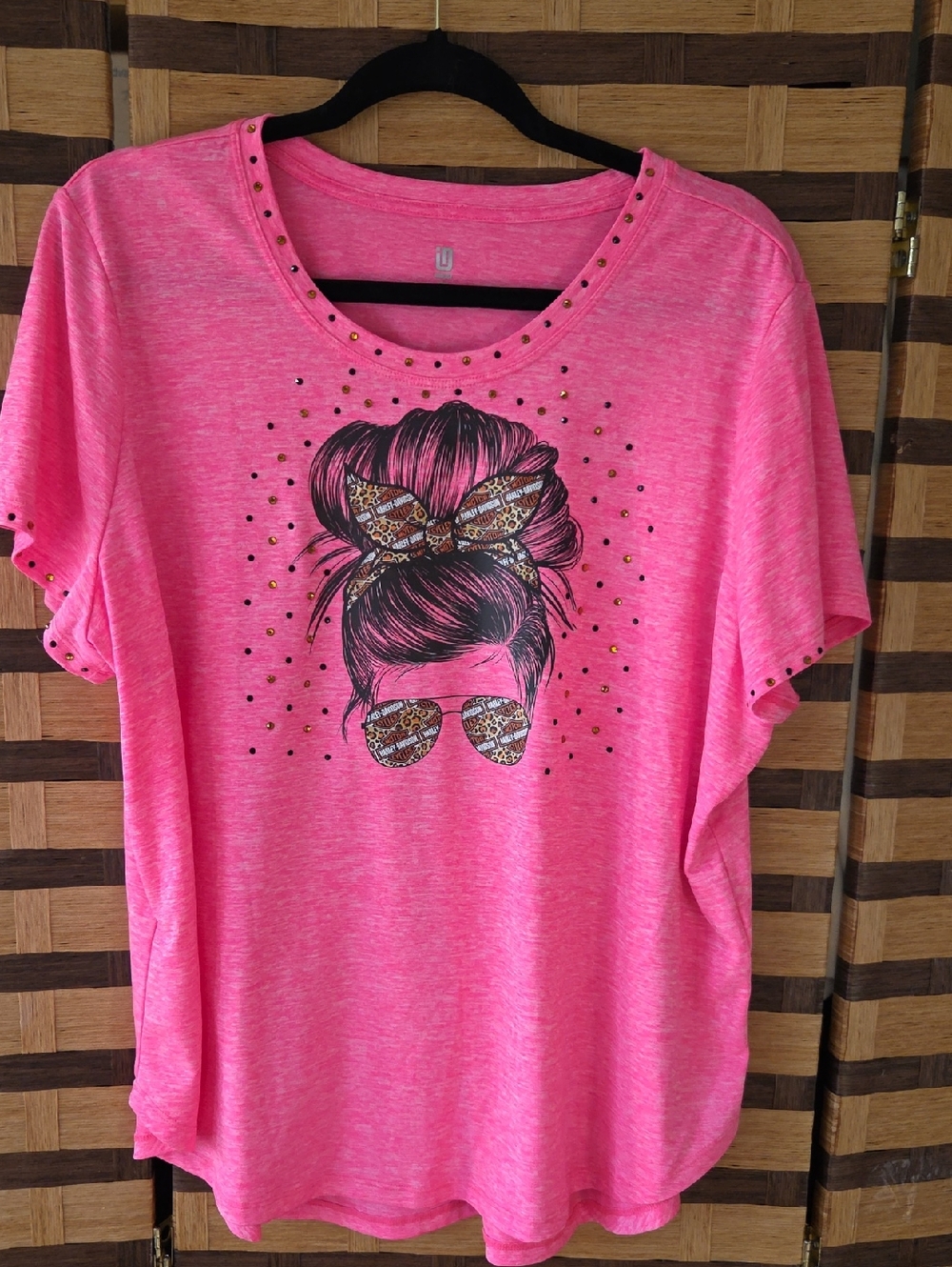 Ideology Hot Pink HD Embellished Performance Top With Diamonds - Picture 2 of 7
